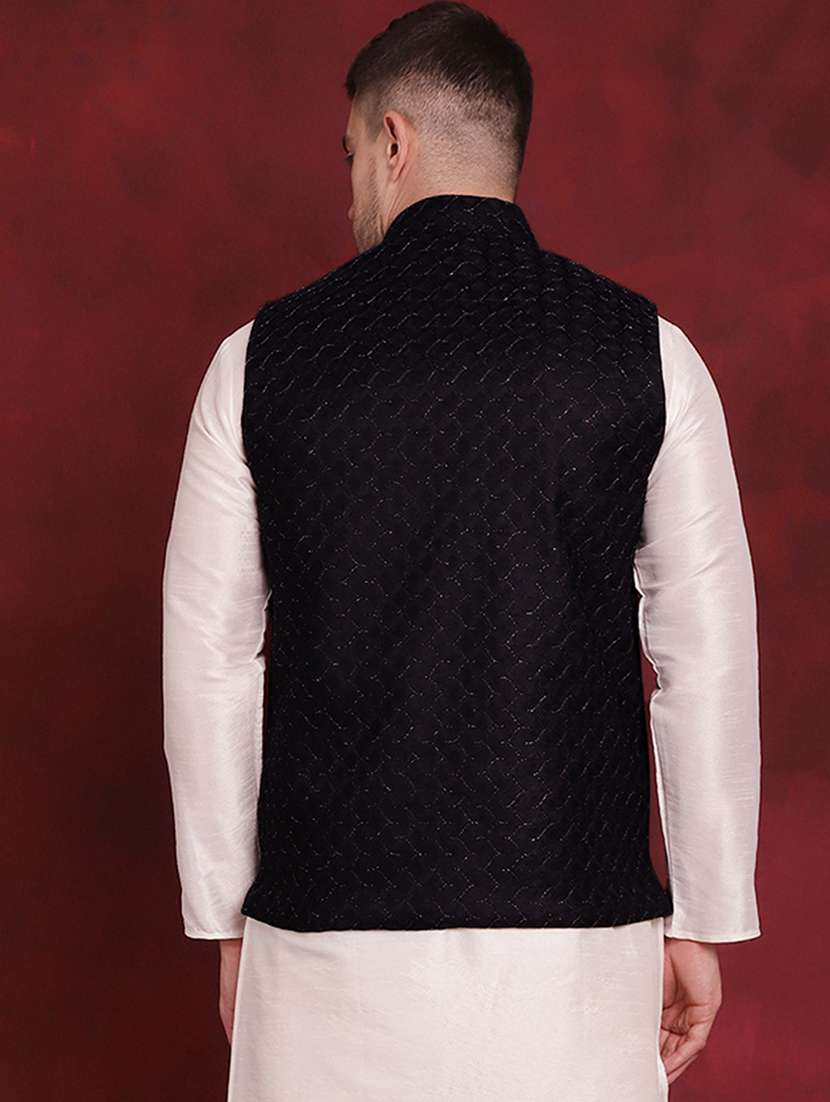 men mandarin neck self-designed nehru jacket - 21524995 - Standard Image - 3