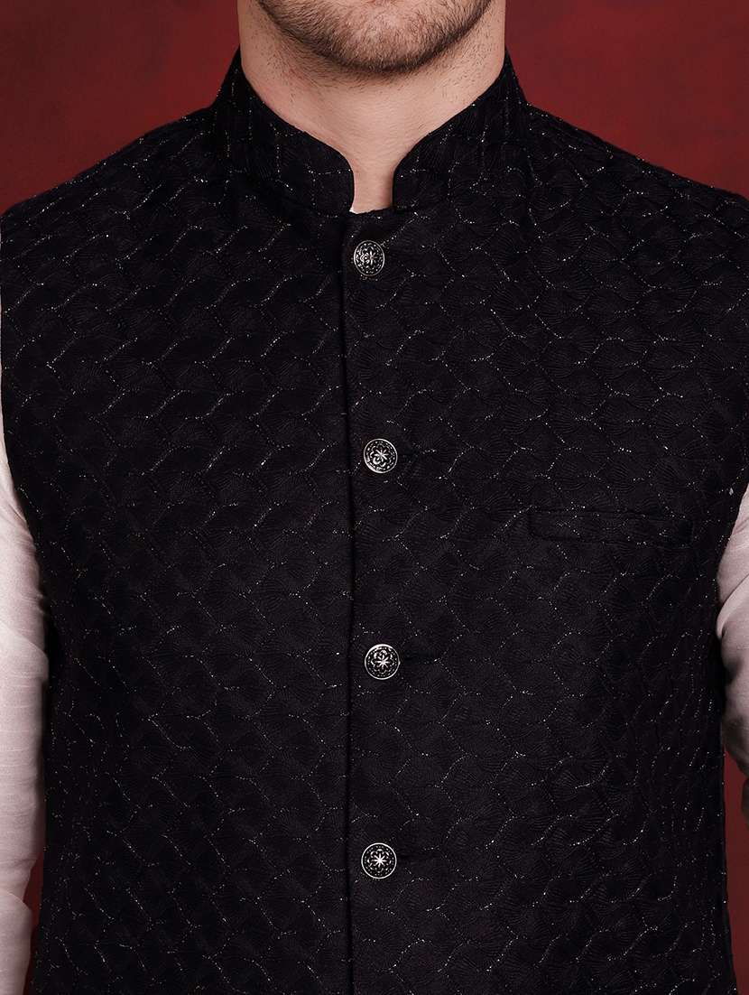 men mandarin neck self-designed nehru jacket - 21524995 - Standard Image - 5