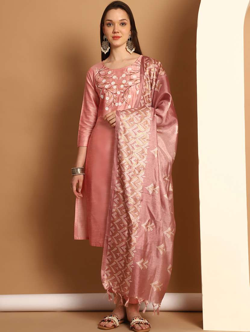 women three quarter sleeve embroidered suit set - 21525007 -  Zoom Image - 0