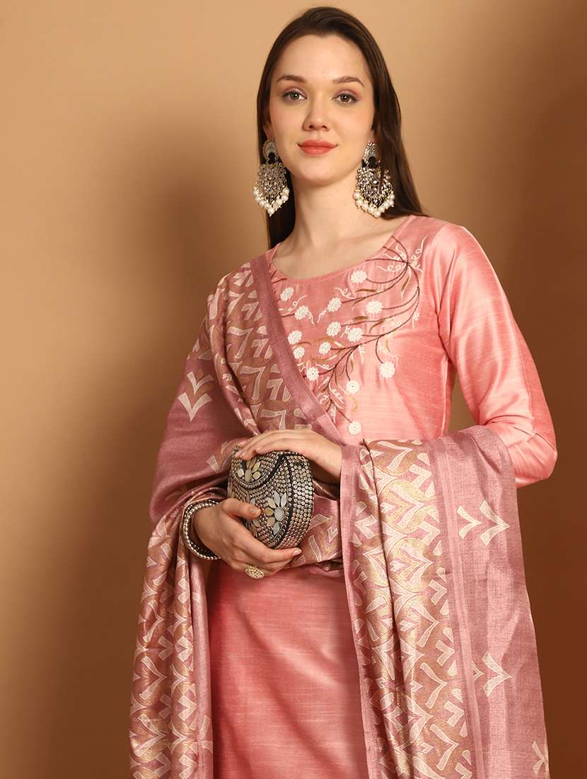 women three quarter sleeve embroidered suit set - 21525007 -  Standard Image - 3