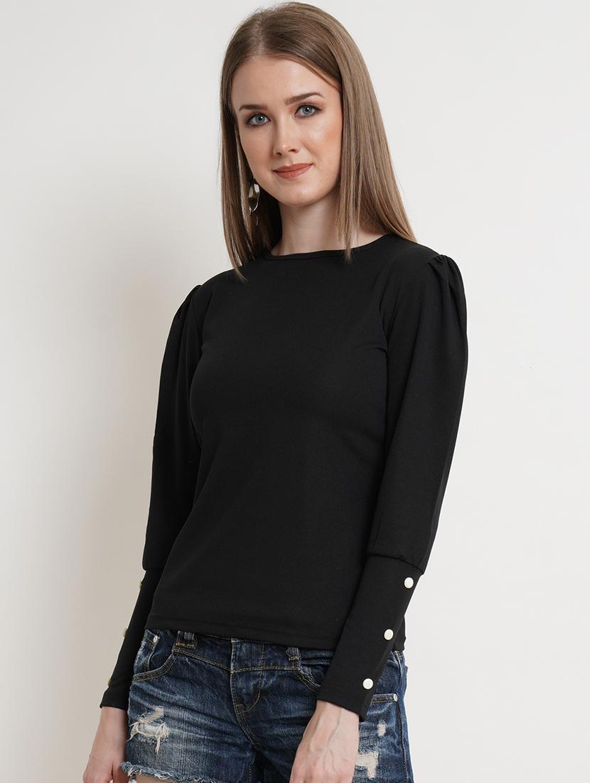 women solid round neck top