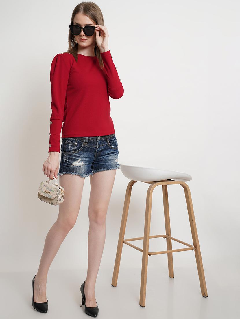 women solid round neck top - 21525050 - Standard Image - 3