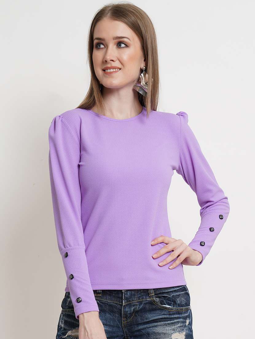 women solid round neck top