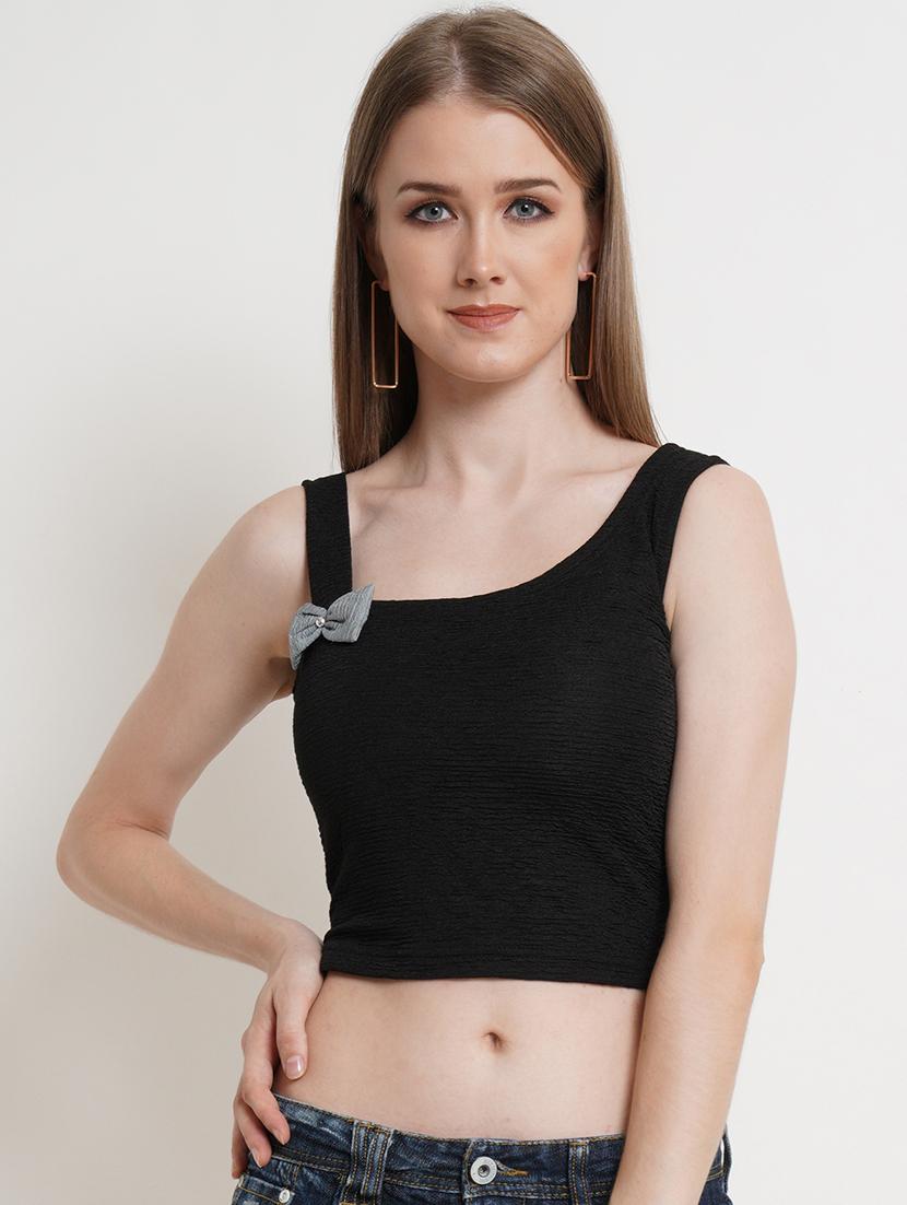 women solid sleeveless crop top - 21525066 -  Zoom Image - 0