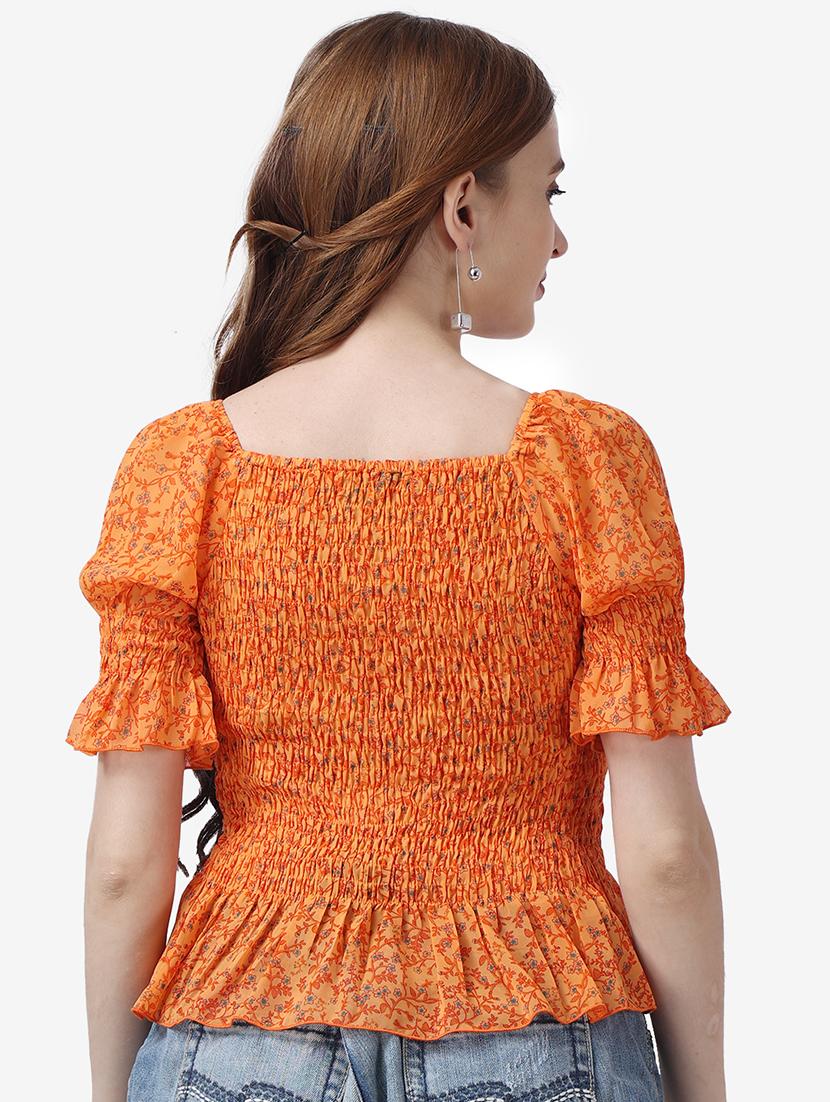 women floral printed puff sleeves peplum top - 21525076 - Standard Image - 3