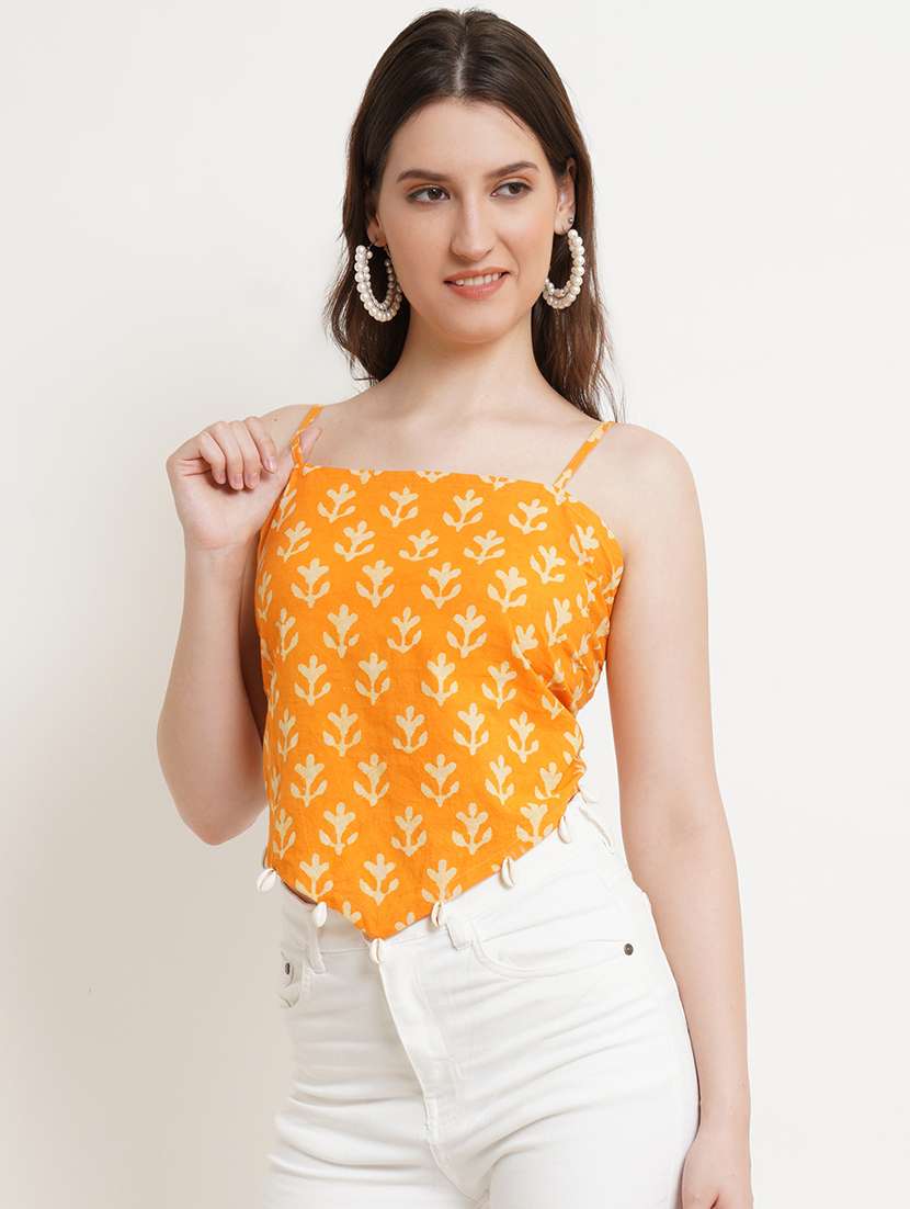 Women Printed Sleeveless Asymmetric Top