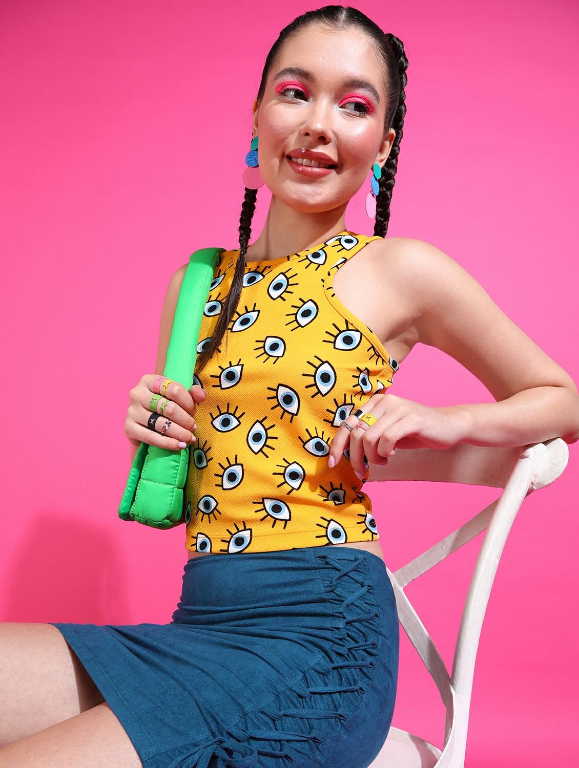 women printed sleeveless crop top - 21525151 -  Zoom Image - 0