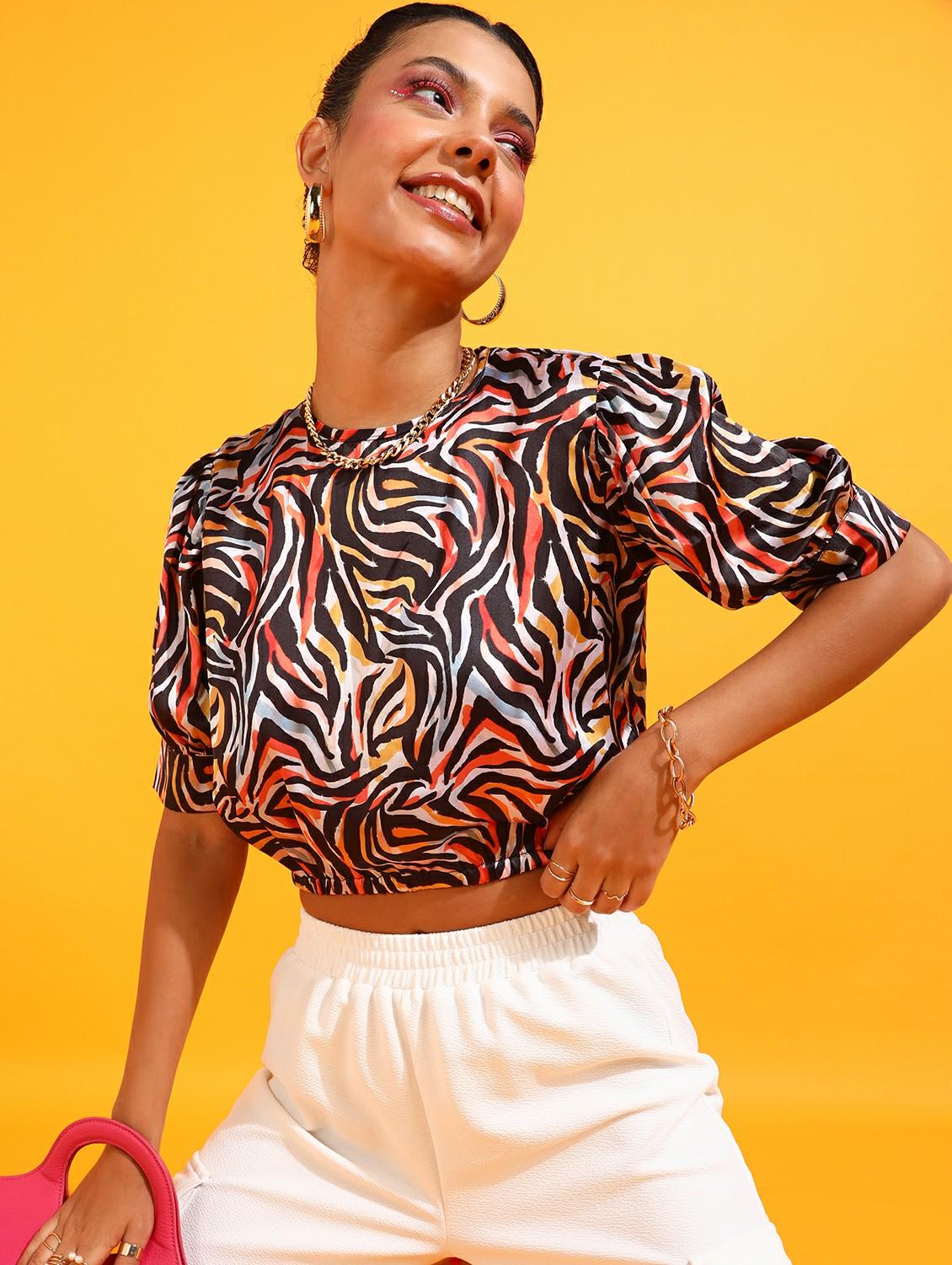 women printed round neck crop top - 21525176 -  Zoom Image - 0
