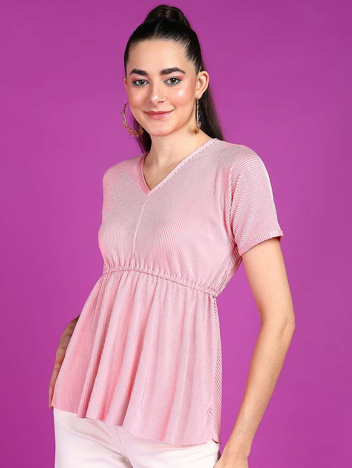 women self design v neck peplum top