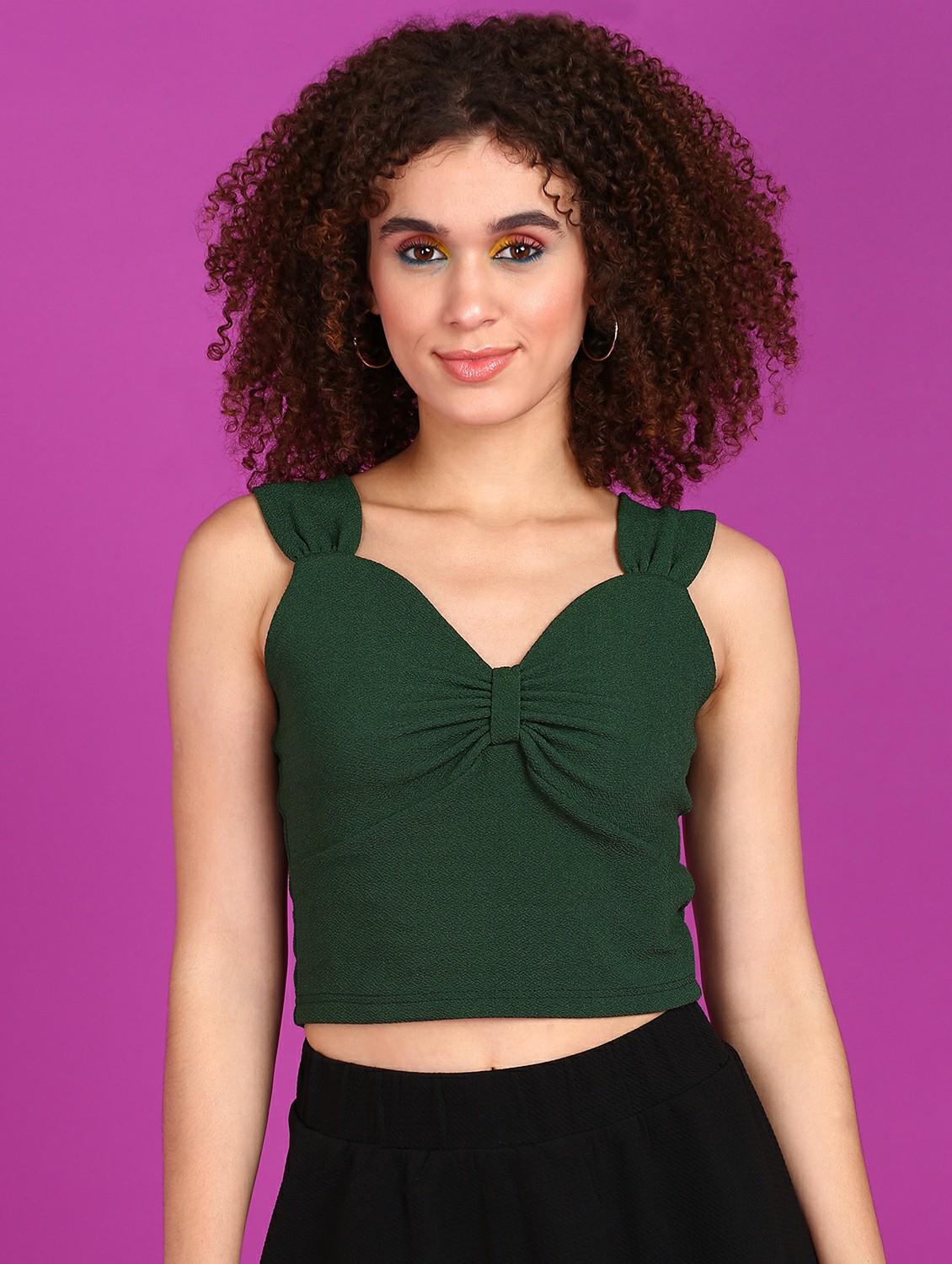 women solid sleeveless crop top - 21525203 -  Zoom Image - 0