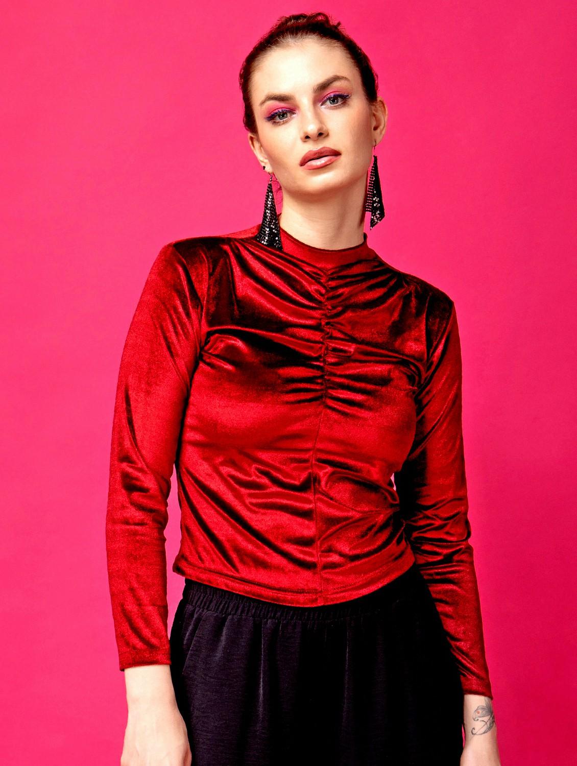 women solid mock neck long sleeves top - 21525218 -  Zoom Image - 0