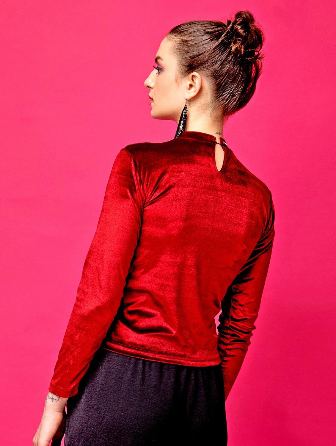 women solid mock neck long sleeves top - 21525218 - Standard Image - 3