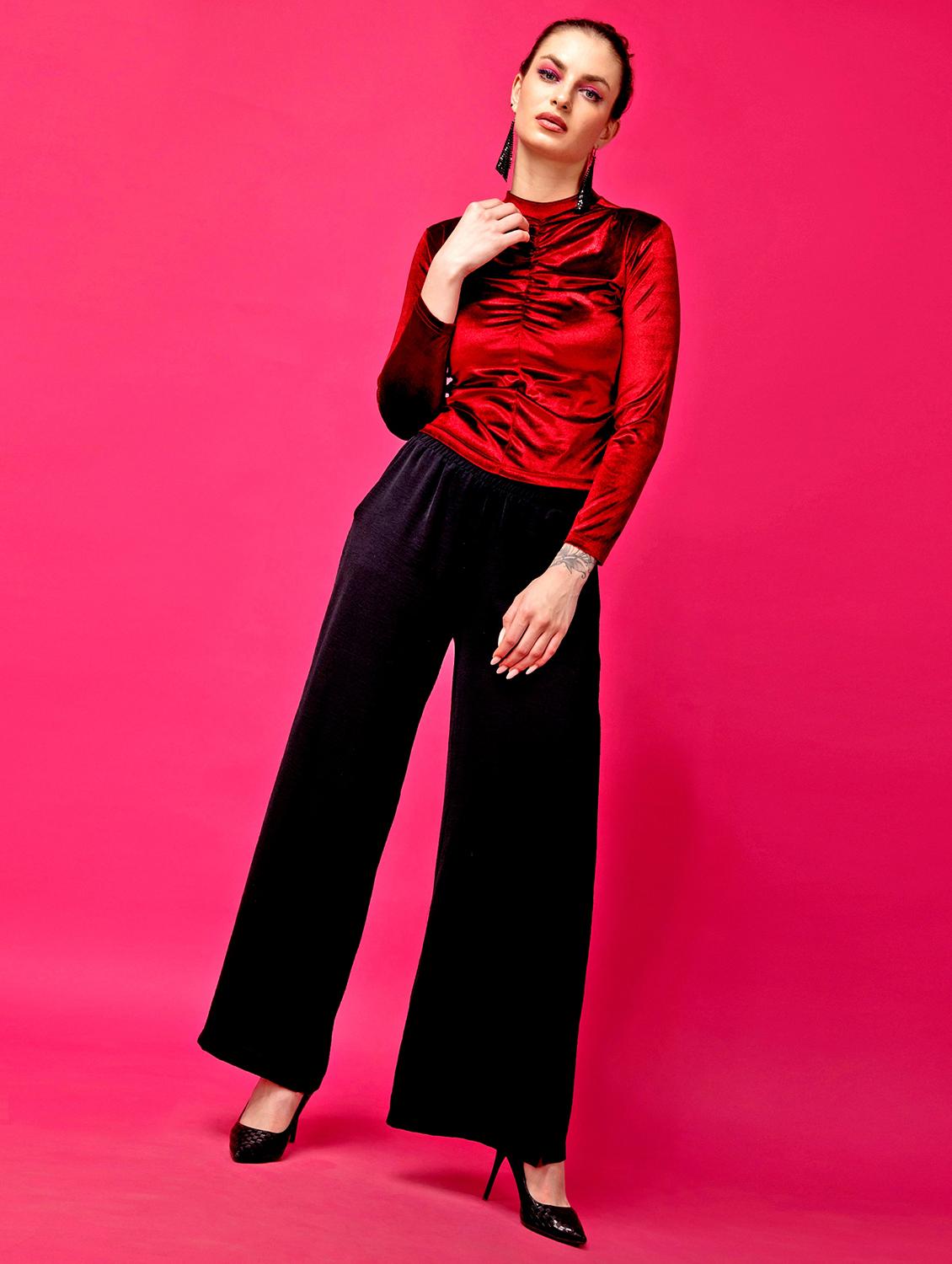 women solid mock neck long sleeves top - 21525218 - Standard Image - 5
