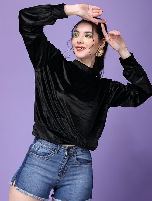 women solid mock neck long sleeves top - 21525219 -  Standard Image - 0