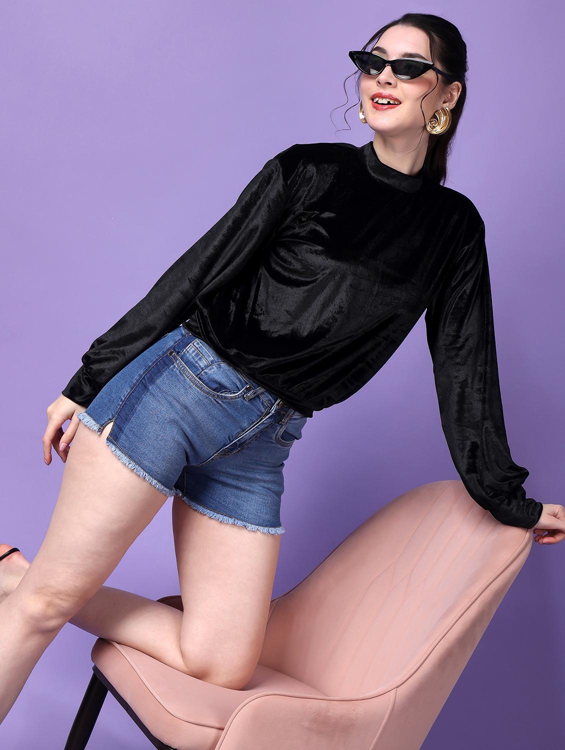 women solid mock neck long sleeves top - 21525219 - Standard Image - 5