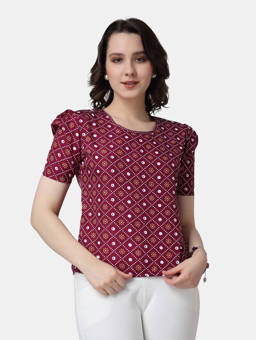 women printed round neck puff sleves op - 21525226 - Zoom Image - 0