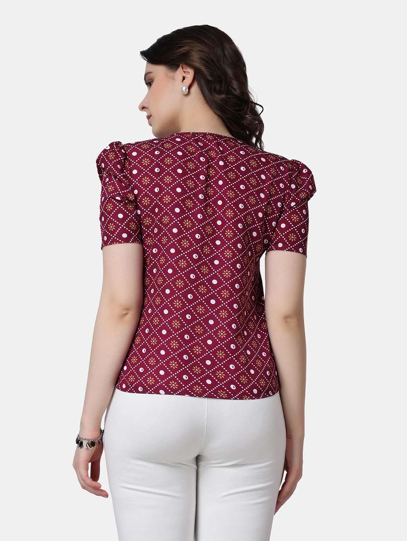 women printed round neck puff sleves op - 21525226 - Standard Image - 3