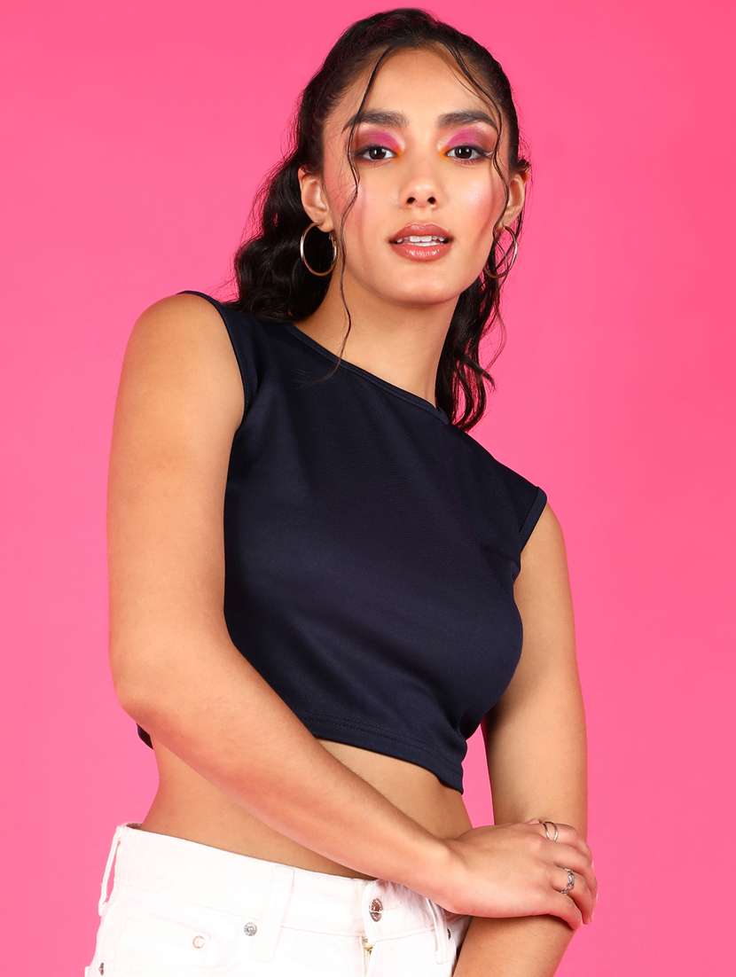 women solid sleeveless crop top