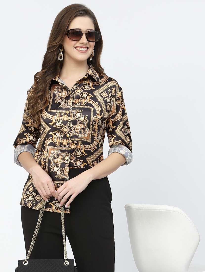 women printed collared long sleeves shirt - 21525737 - Standard Image - 3