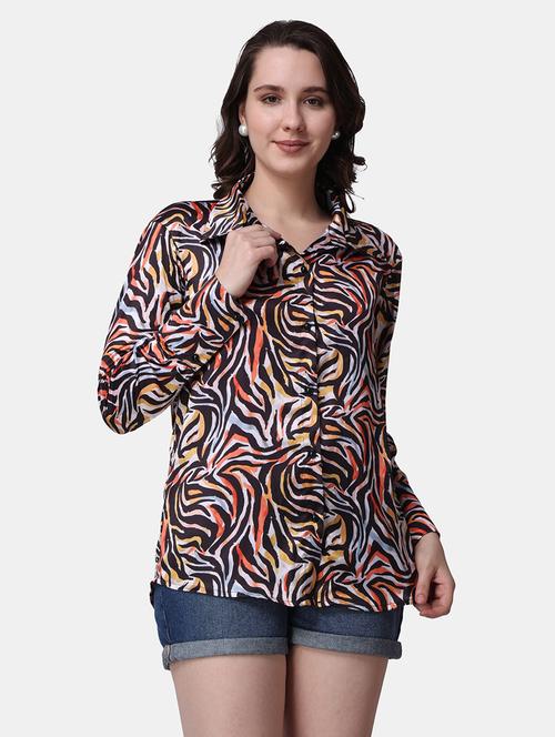 women printed collared long sleeves shirt - 21525743 - Standard Image - 0