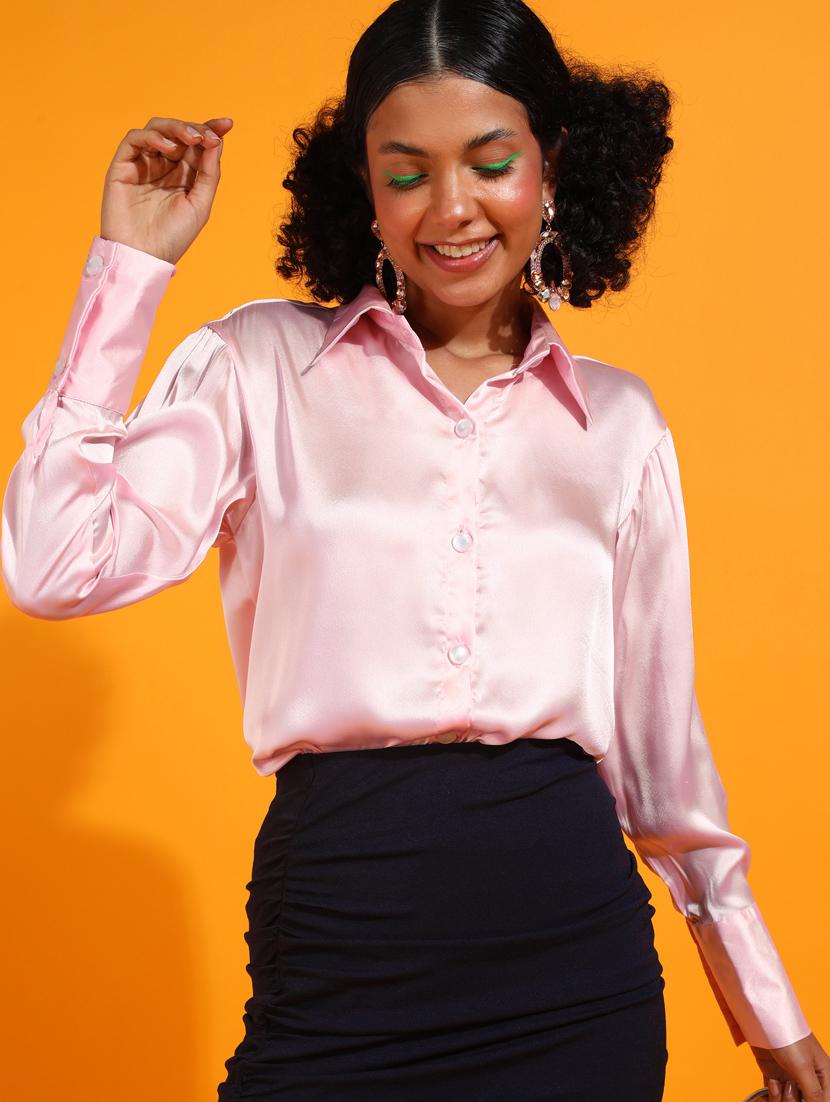 women solid collared long sleeves shirt - 21525751 -  Zoom Image - 0