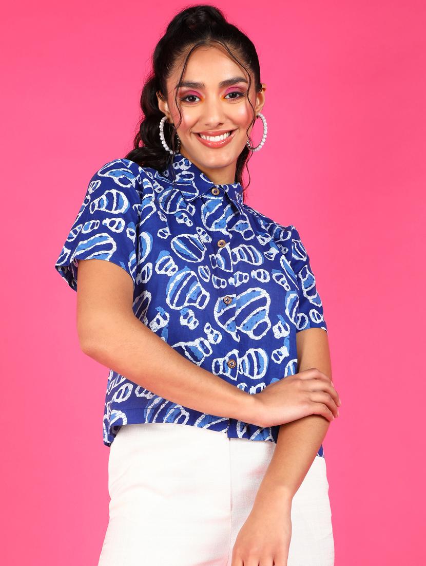 women printed collared short sleeves shirt - 21525757 -  Zoom Image - 0