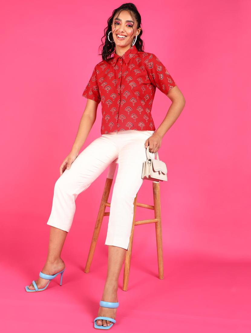 women printed collared short sleeves shirt - 21525758 - Standard Image - 3