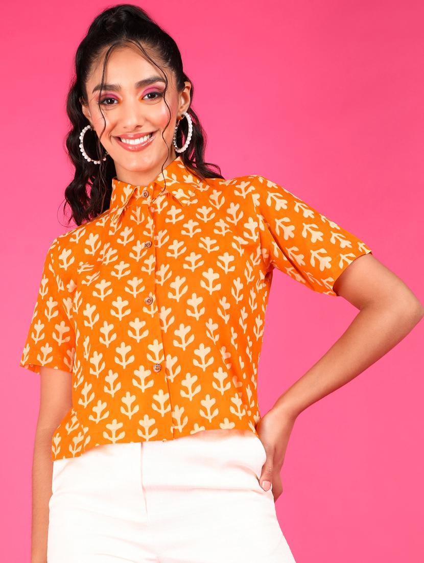 women printed collared short sleeves shirt - 21525759 - Zoom Image - 0