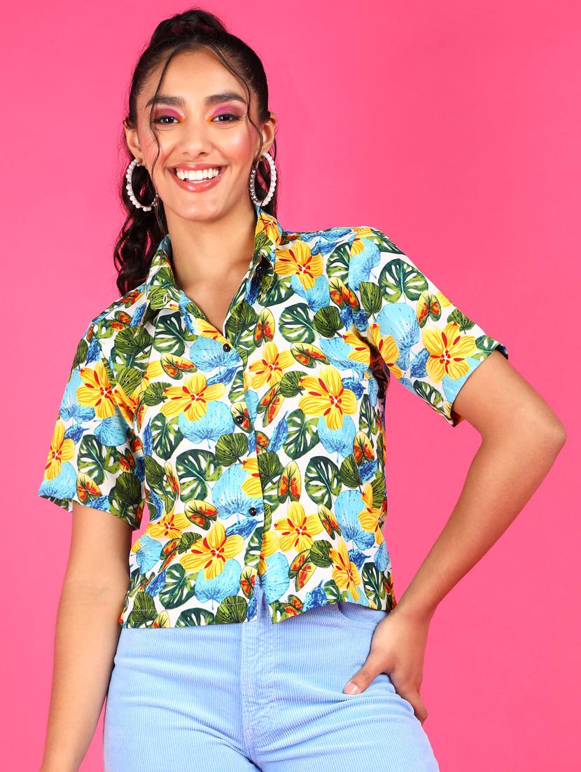 women printed collared short sleeves shirt - 21525763 - Zoom Image - 0