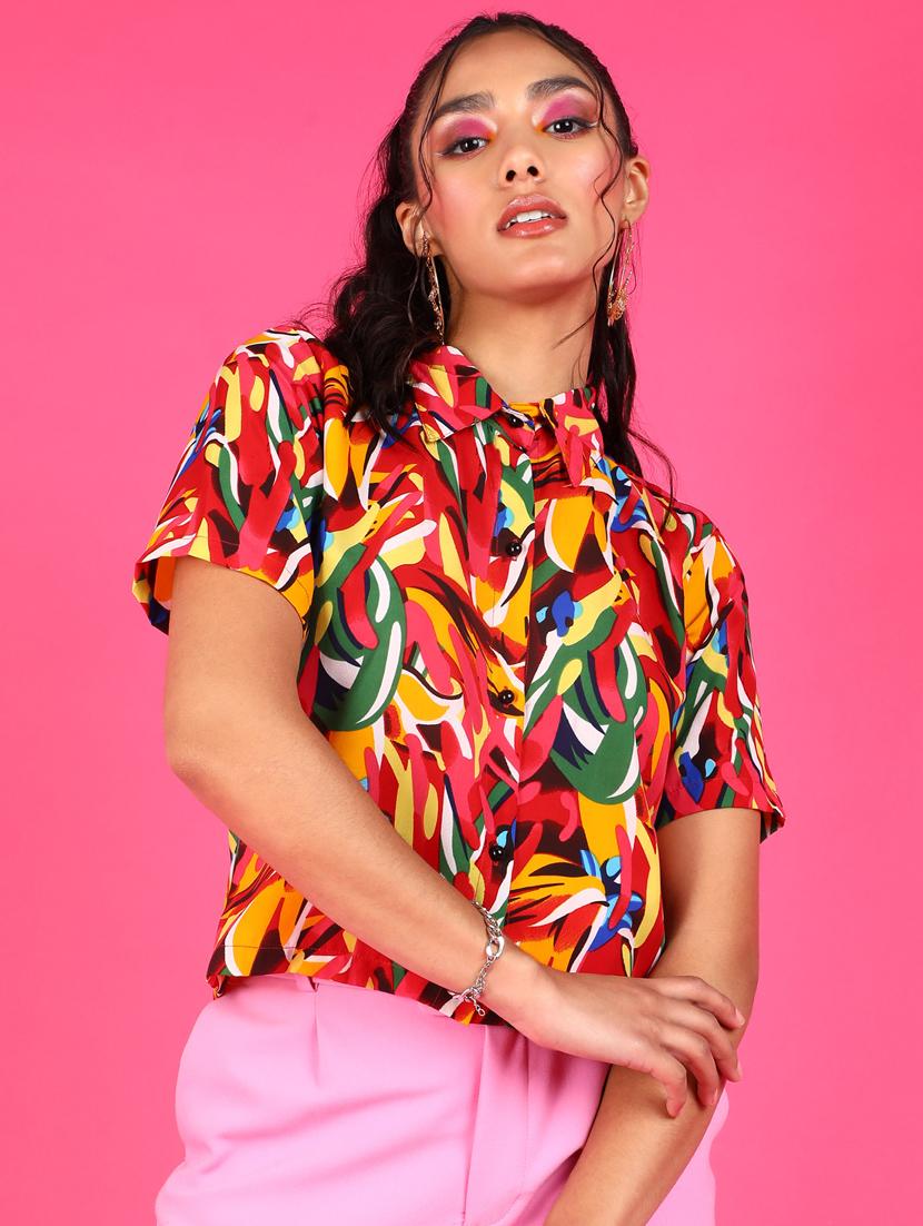 women printed collared short sleeves shirt - 21525764 -  Zoom Image - 0