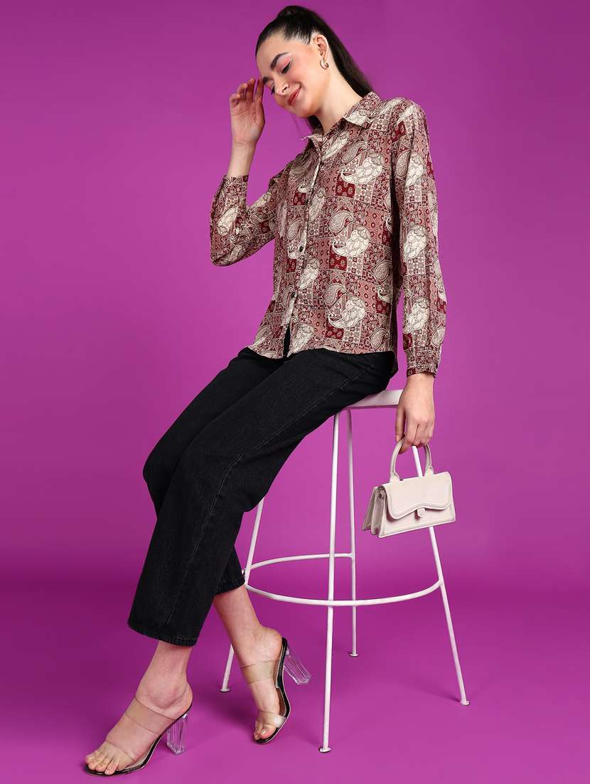 women printed collared long sleeves shirt - 21525770 -  Standard Image - 3