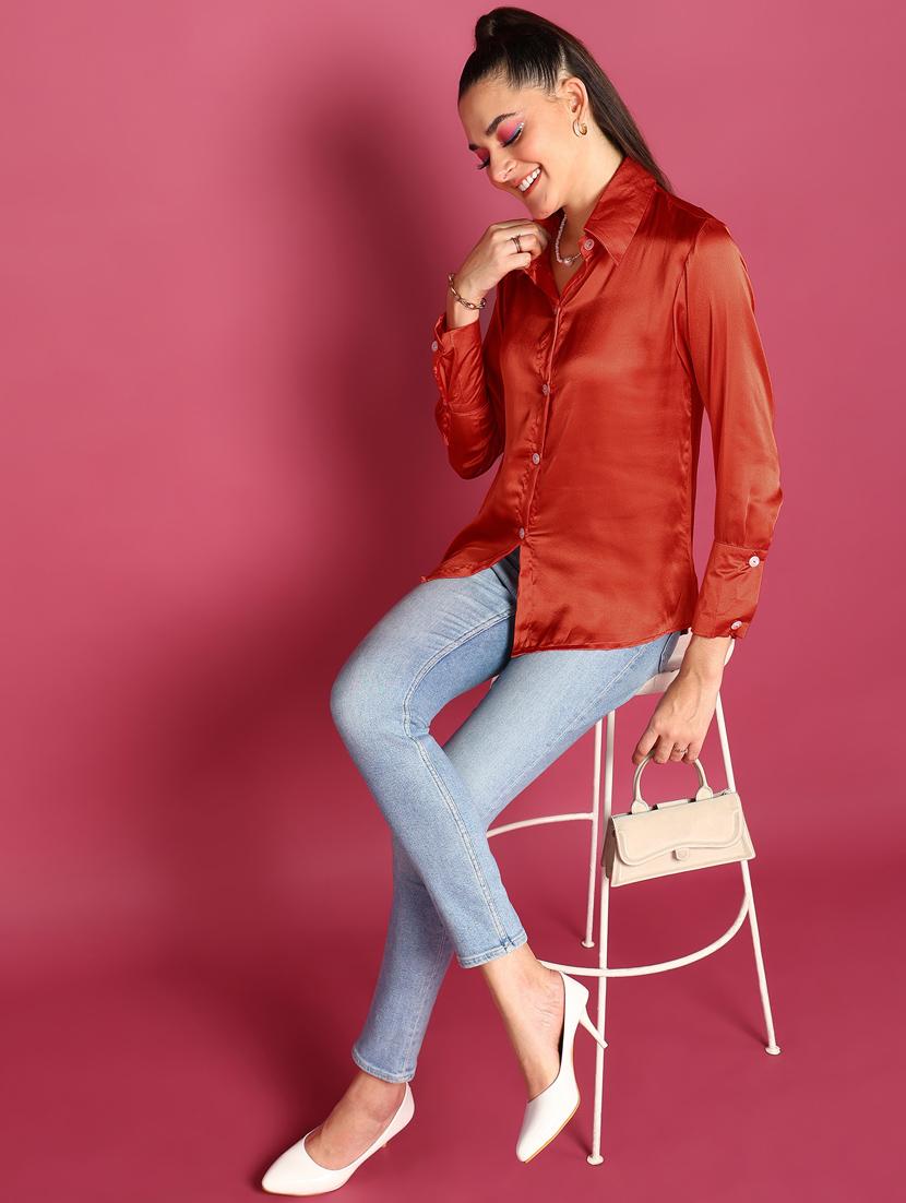 women satin regular solid shirt - 21525792 - Standard Image - 3