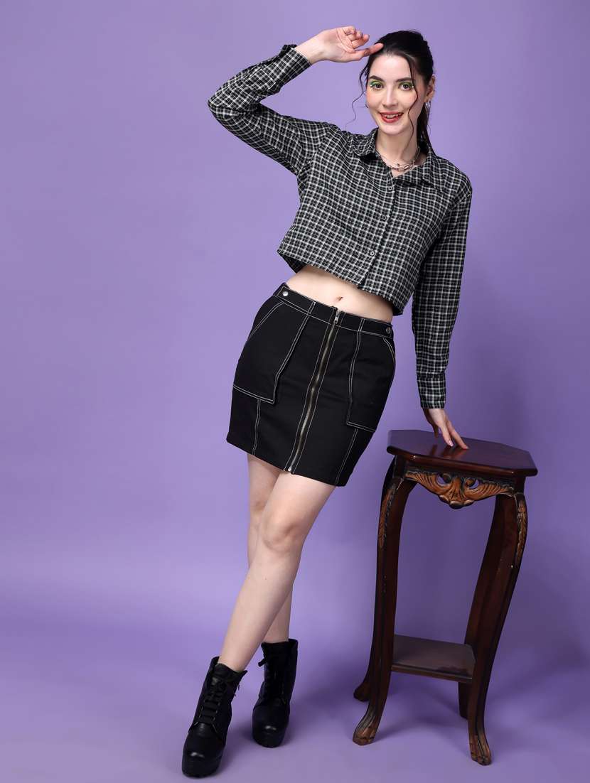 women checkered collared crop shirt - 21525804 -  Standard Image - 3