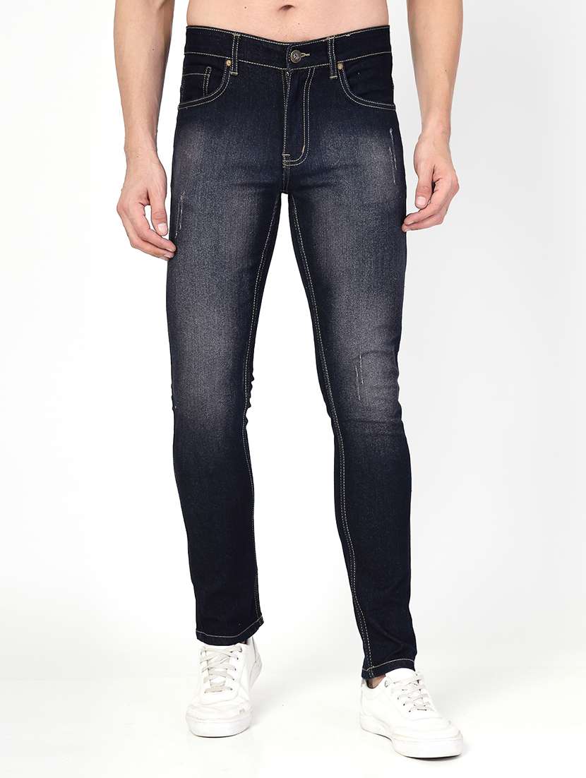 men washed mid rise denim jeans