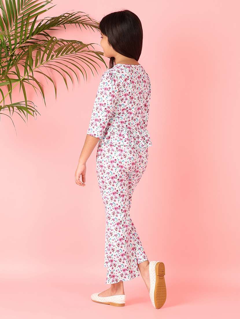 girls white floral printed full length sets - 21527307 -  Standard Image - 3