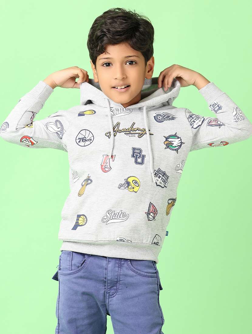 boys quirkey printed long sleeve hooded sweatshirt