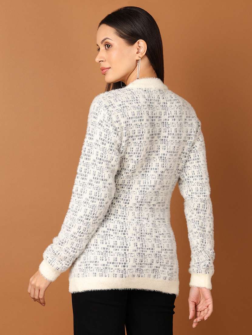 women off white self design pullover sweater - 21527343 -  Standard Image - 3