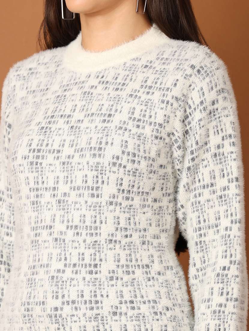 women off white self design pullover sweater - 21527343 -  Standard Image - 5