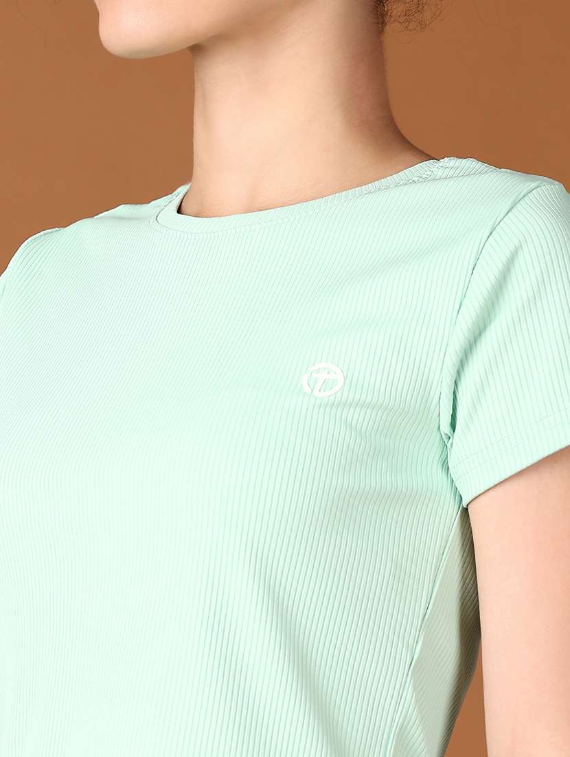 women solid round neck crop t-shirt - 21527386 -  Standard Image - 5