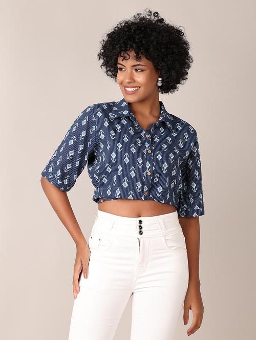 women printed collared crop top - 21527399 -  Standard Image - 0