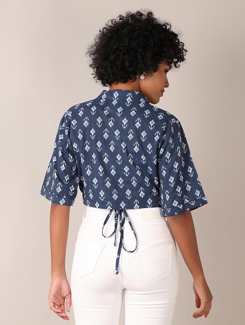 women printed collared crop top - 21527399 - Standard Image - 3