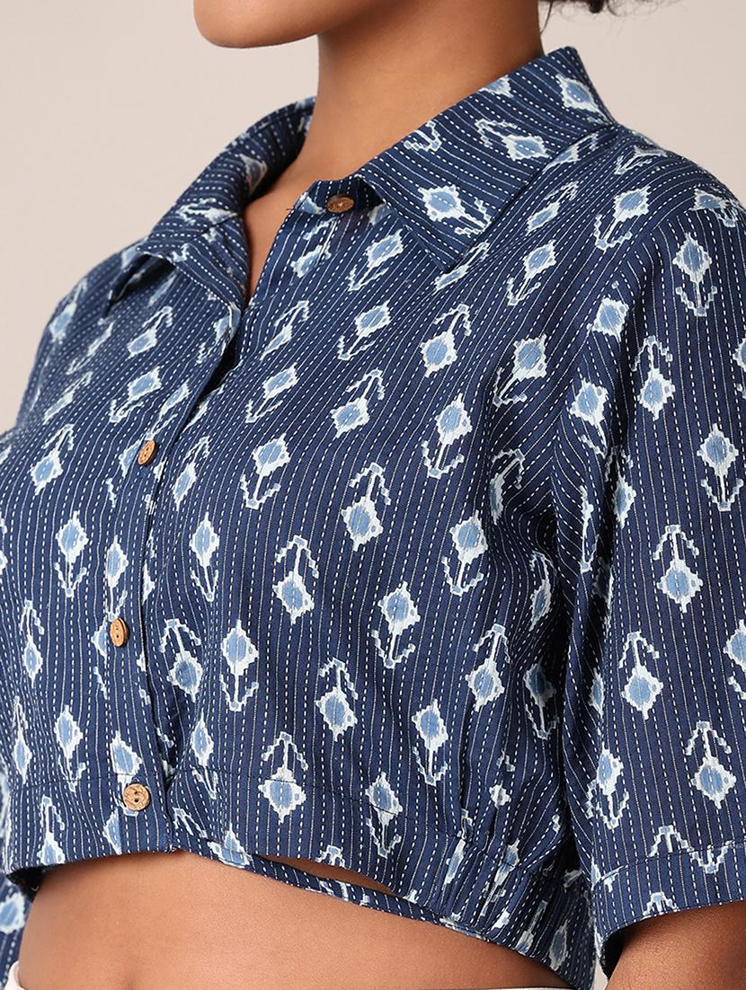 women printed collared crop top - 21527399 - Standard Image - 5