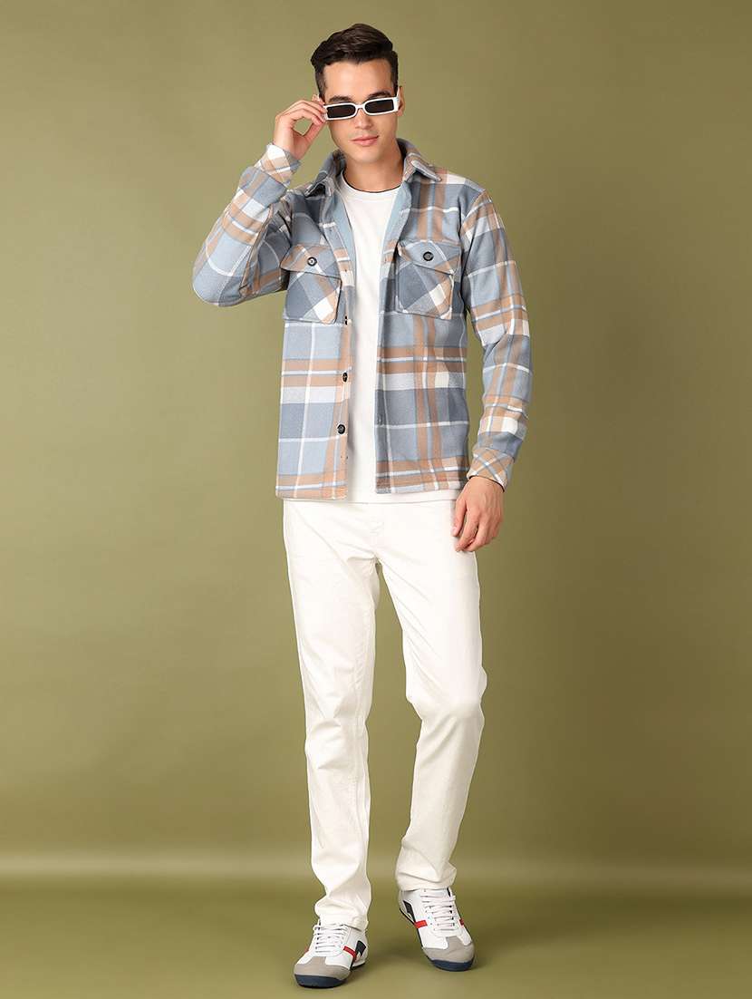 men grey checks long sleeve shacket - 21527427 -  Standard Image - 3