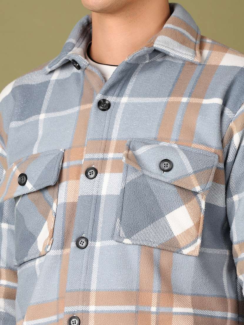 men grey checks long sleeve shacket - 21527427 -  Standard Image - 5