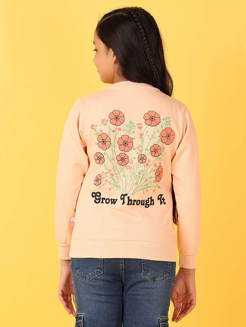 girls peach round neck front & back print sweatshirt - 21527430 -  Standard Image - 3