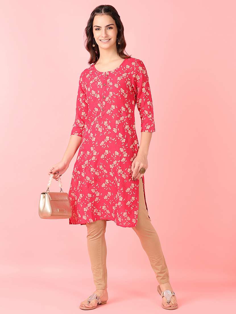 women three quarter sleeve straight kurta - 21527435 -  Standard Image - 3