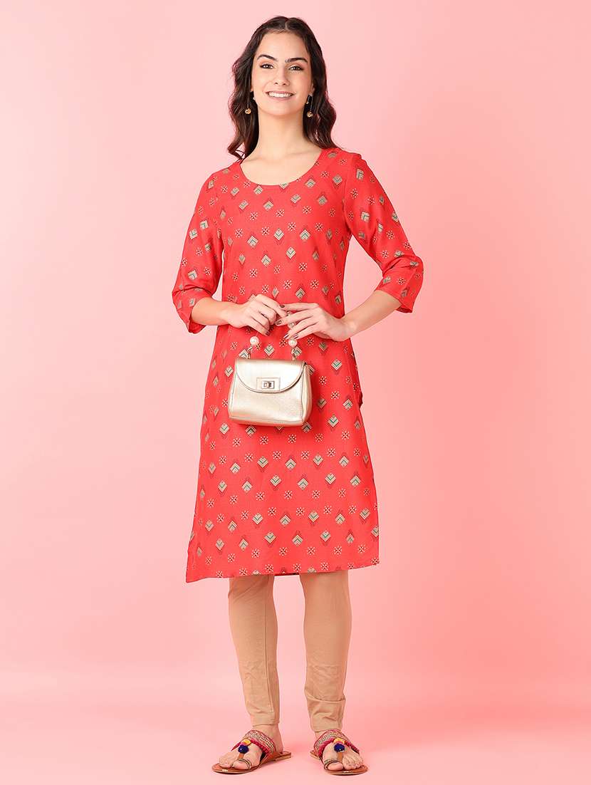 women three quarter sleeve straight kurta - 21527436 -  Standard Image - 3