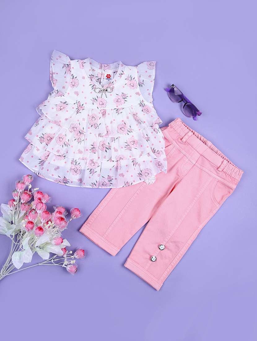 kids printed cotton twin set