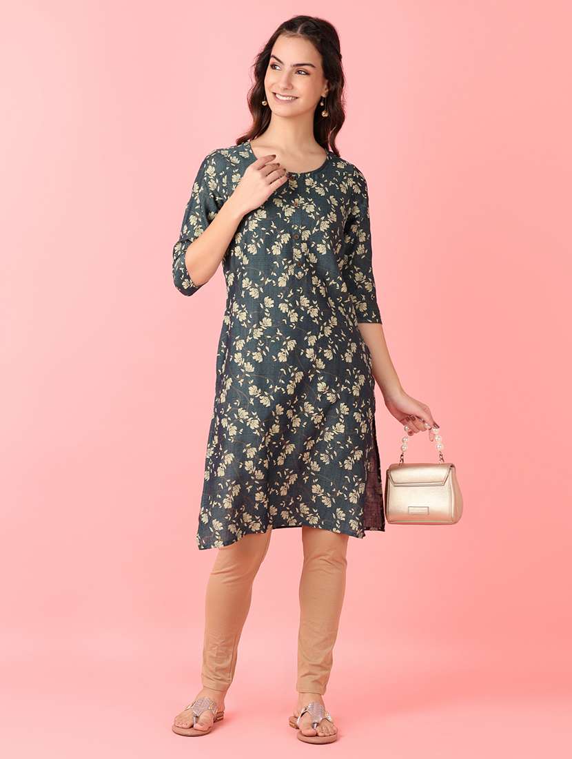 women three quarter sleeve straight kurta - 21527476 -  Standard Image - 3