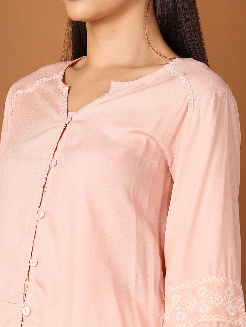 women peach solid straight kurti - 21527484 -  Standard Image - 5